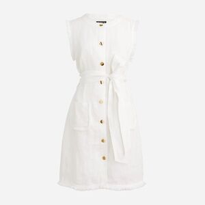 Raw-hem mini shirt-dress in linen